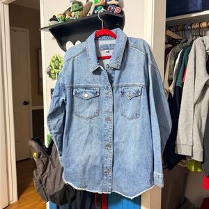 Maurices Blue Denim Shacket Button-Up Shirt